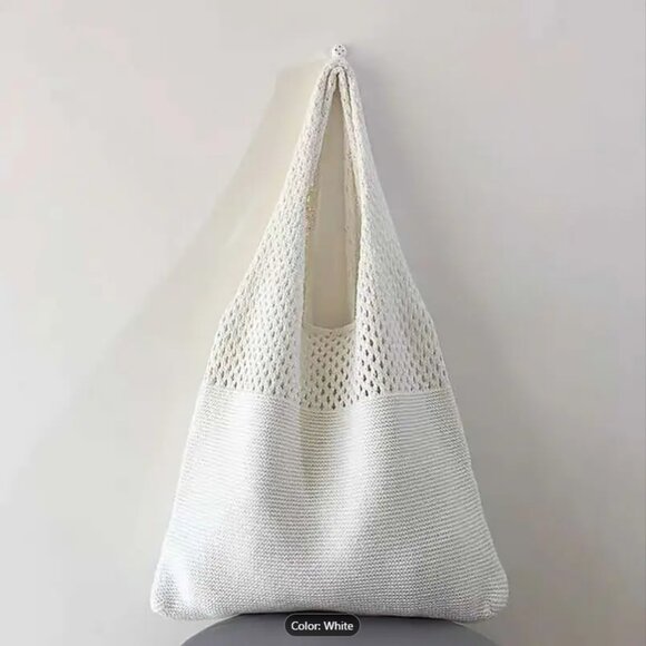 NWOT Women's Large Woven Tote Bag - Hollow Braid Design,  Color White - Picture 1 of 2